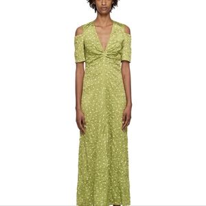 GANNI Green Maxi Dress, Polka Dots with Sleeves